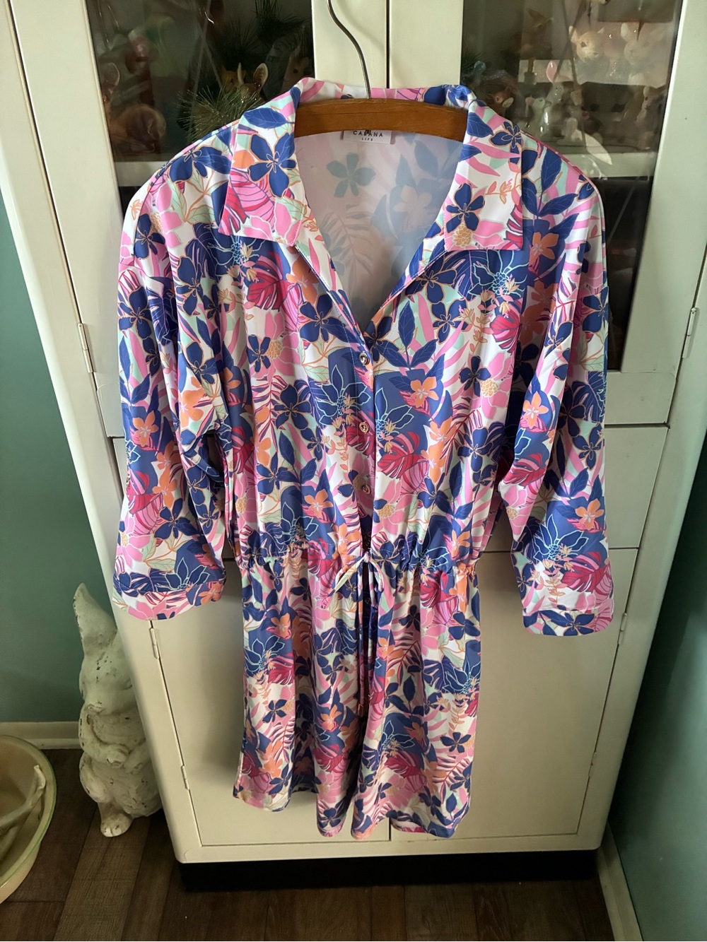 Cabana Life sz M/L Floral Button-Front UPF Dress in Pink & Blue euc